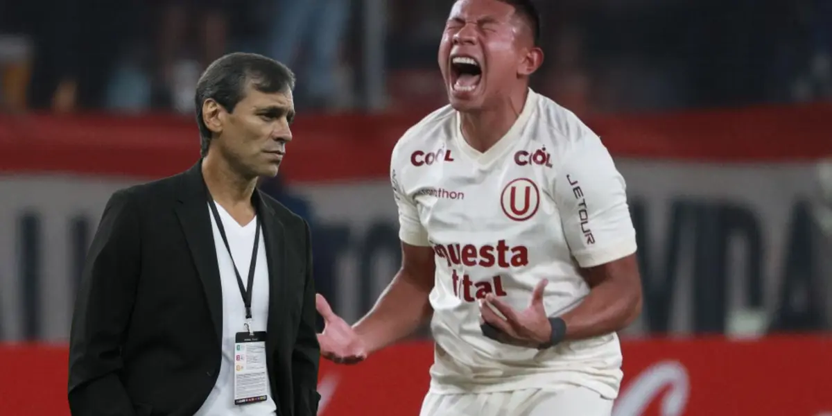 Edison Flores gritando y Fabián Bustos serio