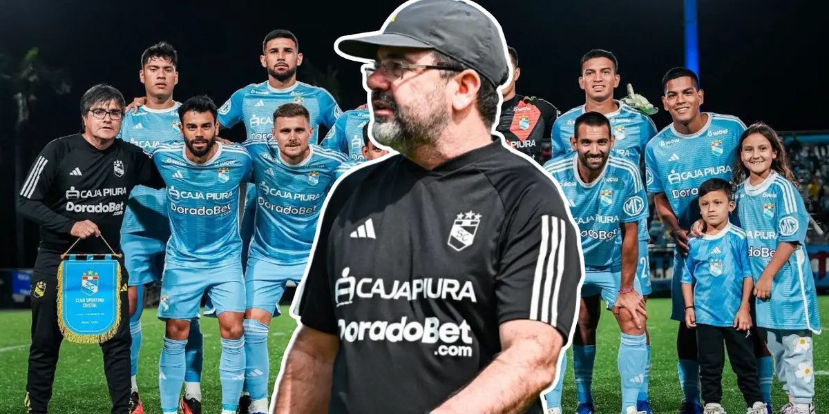 Enderson Moreira molesto y los jugadores de Cristal posando para la foto (Foto: Sporting Cristal)