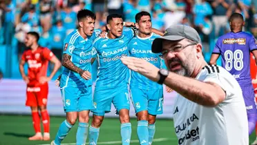 Enderson Moreira observando a González, Yotún y Ávila de Sporting Cristal