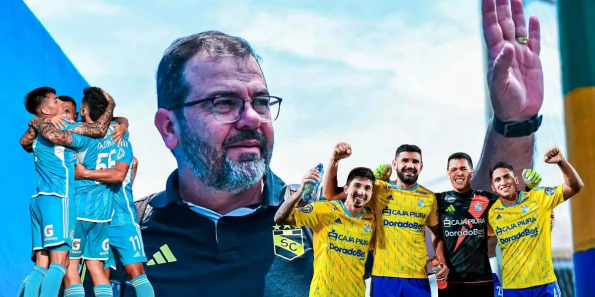 Enderson Moreira y jugadores de Sporting Cristal por delante