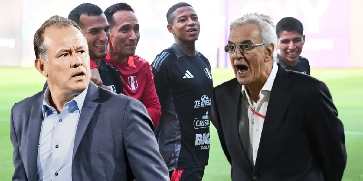 Entrenamiento de la Bicolor, delante de ellos Juan Reynoso y Jorge Fossati