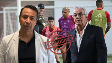 Entrenamiento de la Selección Peruana, delante Nolberto Solano y Jorge Fossati