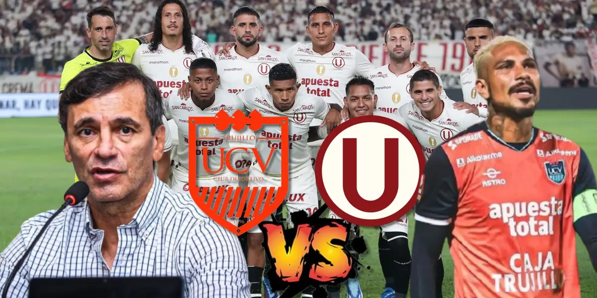 Equipo titular de la ´U´, Fabián Bustos y Paolo Guerrero a los lados