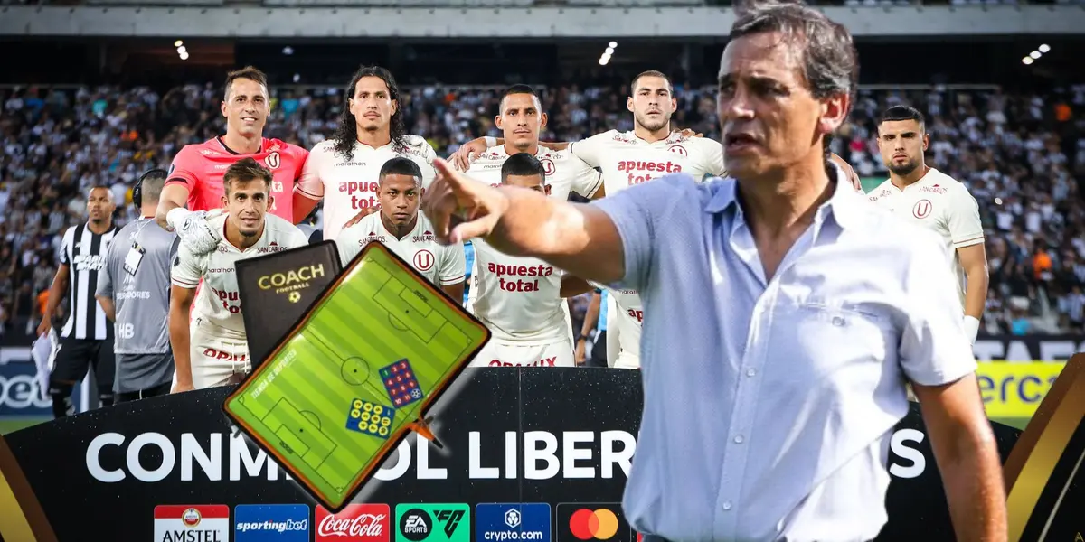 Fabián Bustos dando indicaciones y detrás el 11 titular de la ´U´en Brasil vs Botafogo