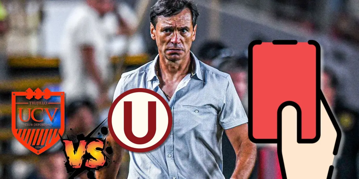 Fabián Bustos en la zona técnica y recibiendo una tarjeta roja