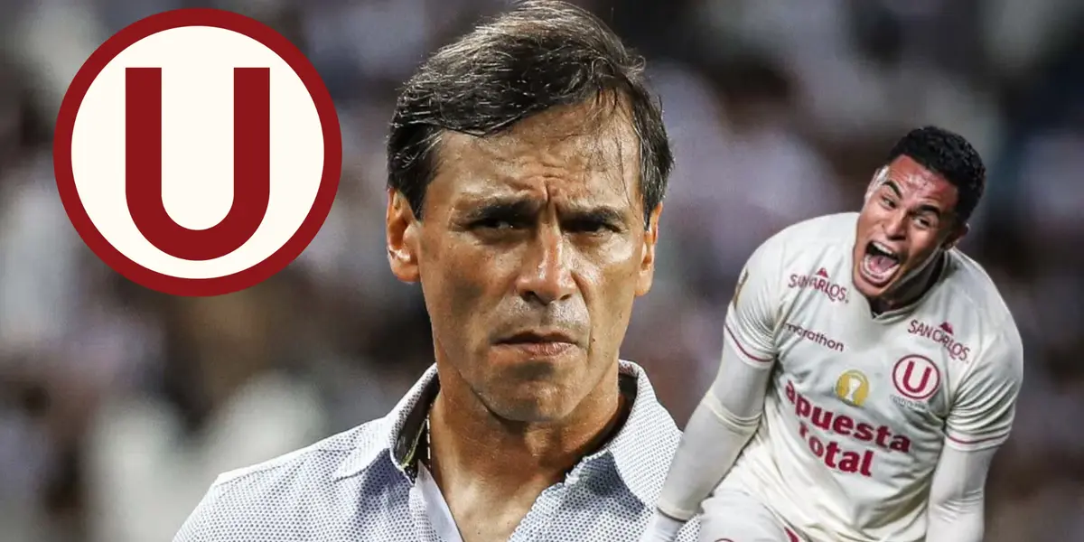 Fabián Bustos mirando serio y Christopher Olivares gritando gol