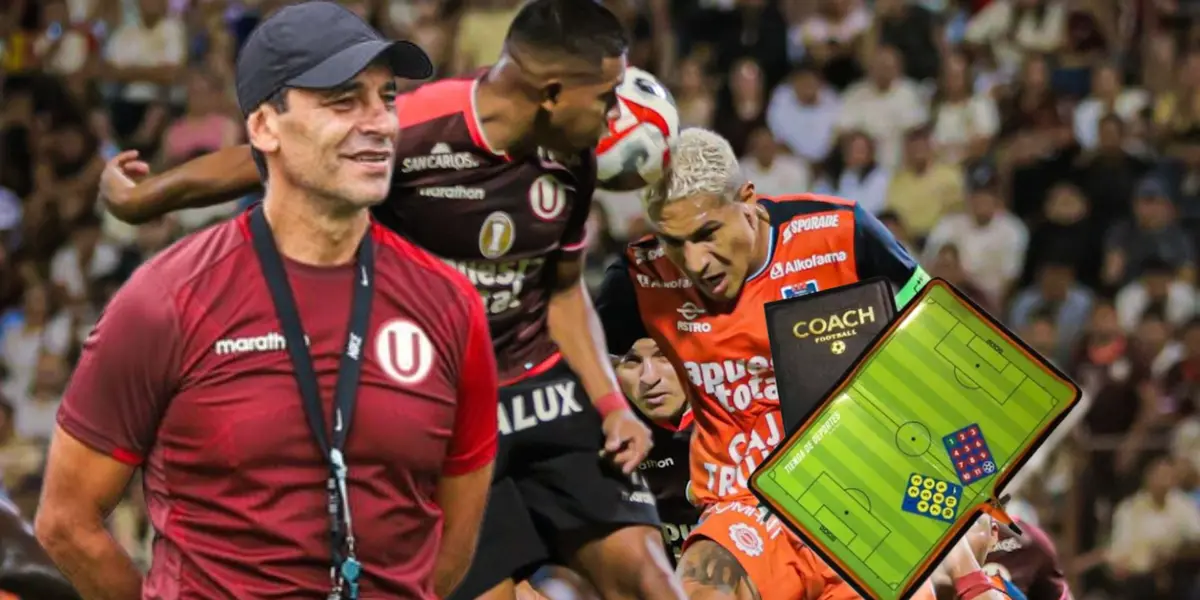 Fabián Bustos observando una disputa de balón en el UCV vs Universitario de Deportes