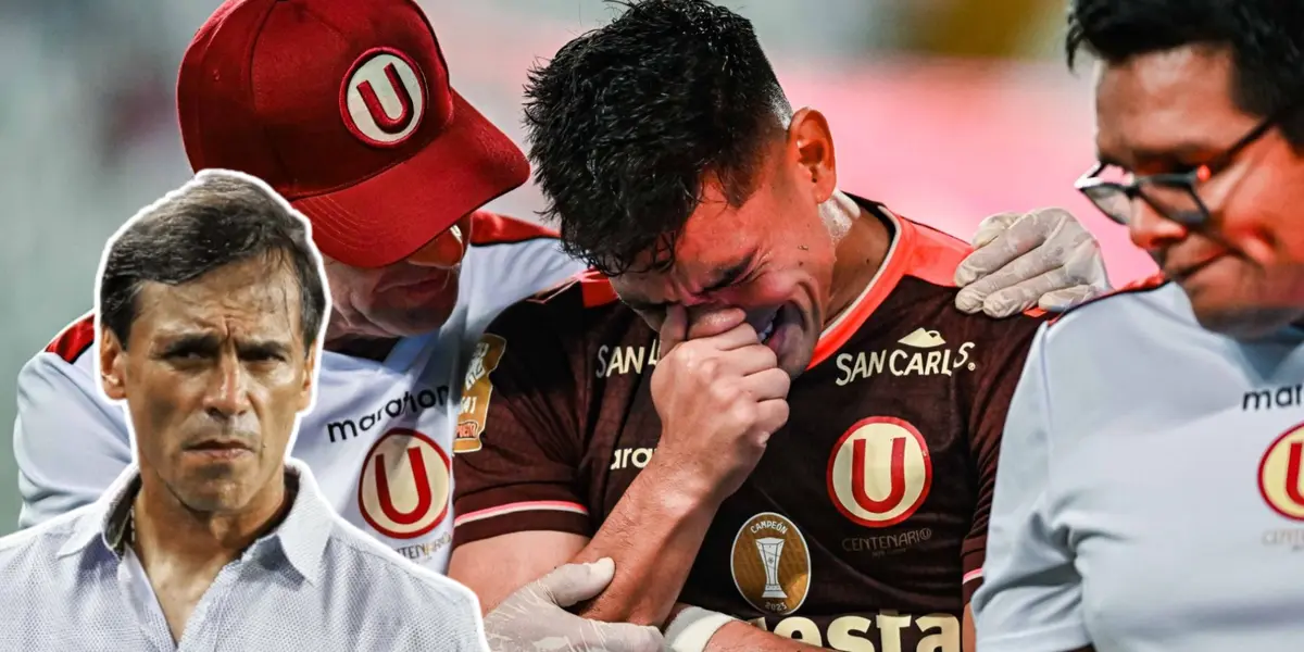 Fabián Bustos preocupado y José Rivera saliendo con dolor por su lesión de hombro 