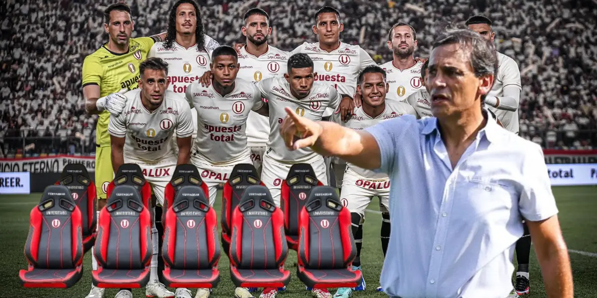 Fabián Bustos señalado y detrás el 11 titular de Universitario de Deportes