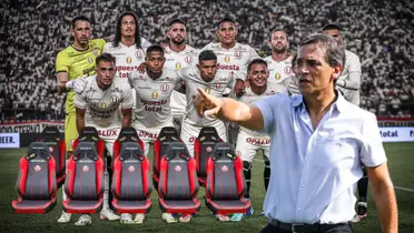 Fabián Bustos señalado y detrás el 11 titular de Universitario de Deportes