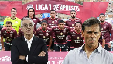 Fabián Bustos serio, Jorge Fossati con los brazos cruzados y el plantel de Universitario
