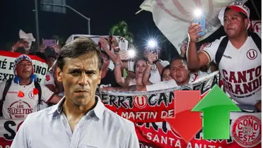 Fabián Bustos serio y los hinchas de Universitario tomando fotos (Foto: Universitario de Deportes)