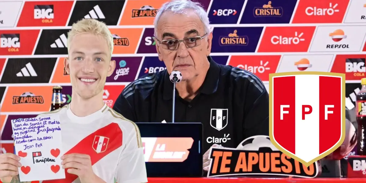 Fossati en conferencia de prensa y delante Oliver Sonne con la Bicolor