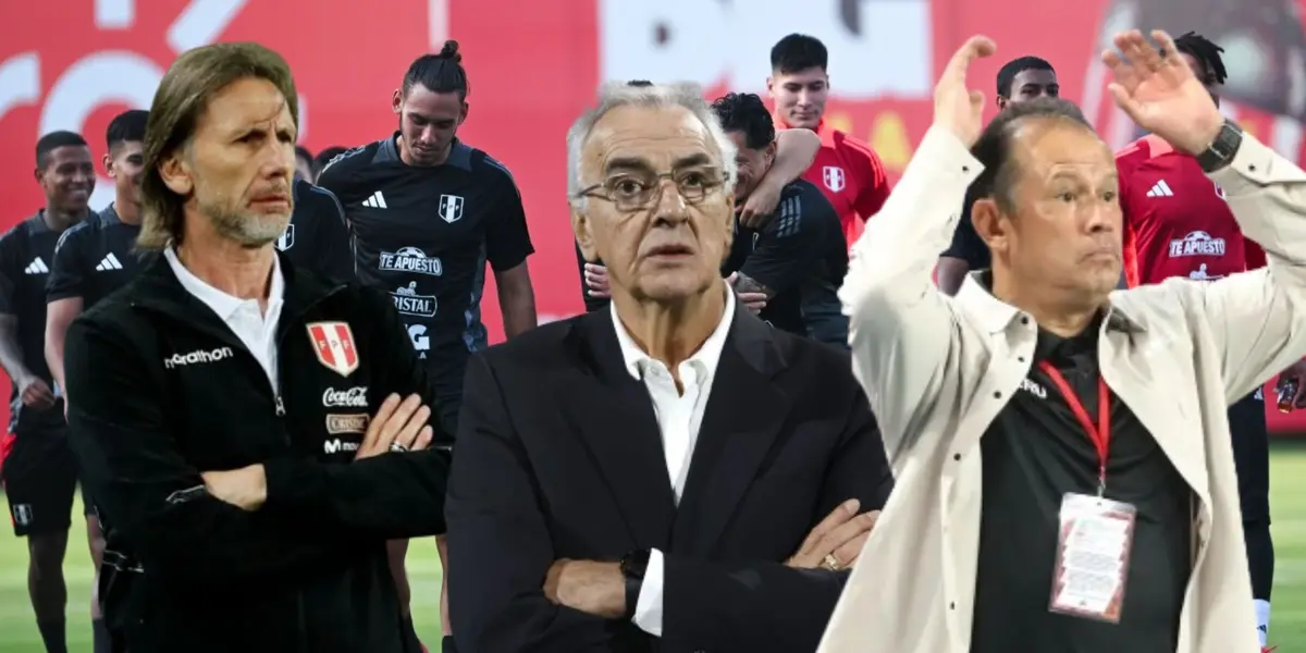 Gareca, Fossati, Reynoso y detrás jugadores de la Selección Peruana en Videna