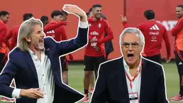 Gareca y Fossati molestos, jugadores de Perú riendo en el fondo (Foto: Grupo El Comercio)