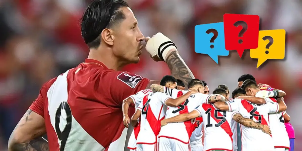 Gianluca Lapadula con la camiseta Bicolor y debajo los jugadores de la Selección Peruana