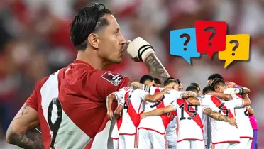 Gianluca Lapadula con la camiseta Bicolor y debajo los jugadores de la Selección Peruana 