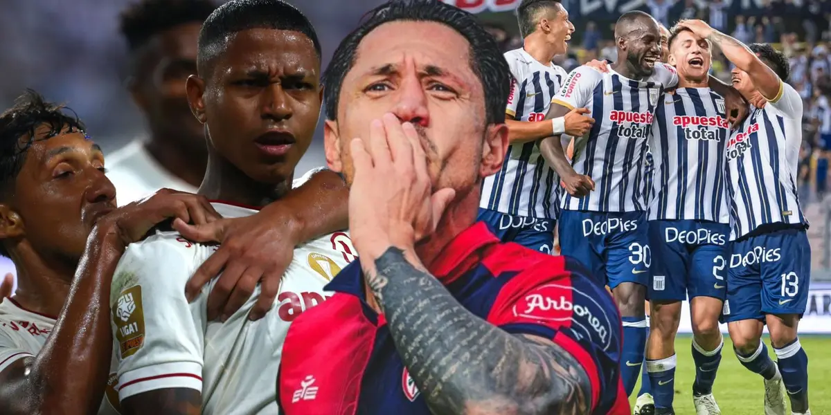 Gianluca Lapadula con la camiseta del Cagliari, detrás jugadores de la ´U´ y de Alianza