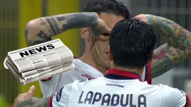 Gianluca Lapadula festejando el gol contra el Inter de Milán