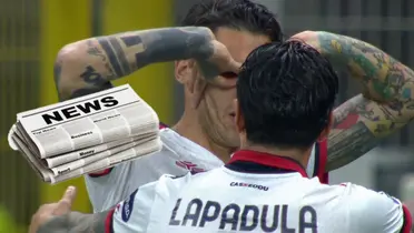 Gianluca Lapadula festejando el gol contra el Inter de Milán 