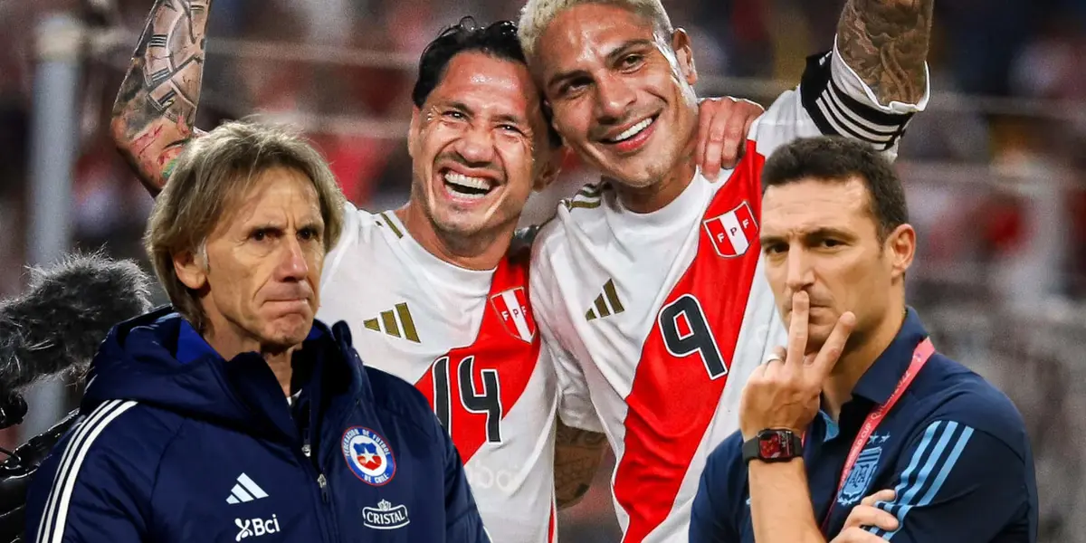 Gianluca Lapadula - Ricardo Gareca - Paolo Guerrero - Lionel Scaloni (Foto: FPF)