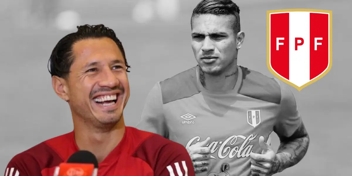 Gianluca Lapadula sonriendo y detrás Paolo Guerrero en blanco y negro