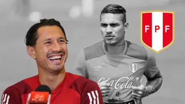 Gianluca Lapadula sonriendo y detrás Paolo Guerrero en blanco y negro