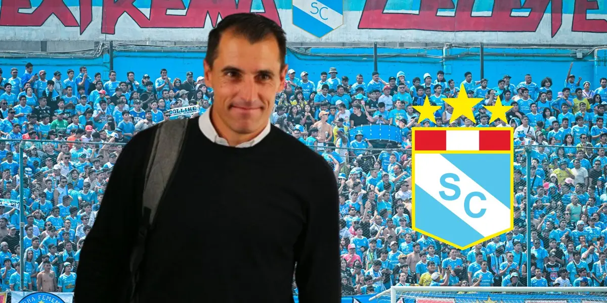 Guillermo Farré y detrás la hinchada de Sporting Cristal