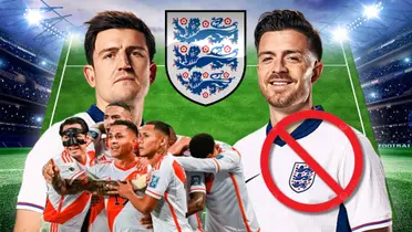Harry Maguire, Jack Grealish y jugadores de la Selección Peruana