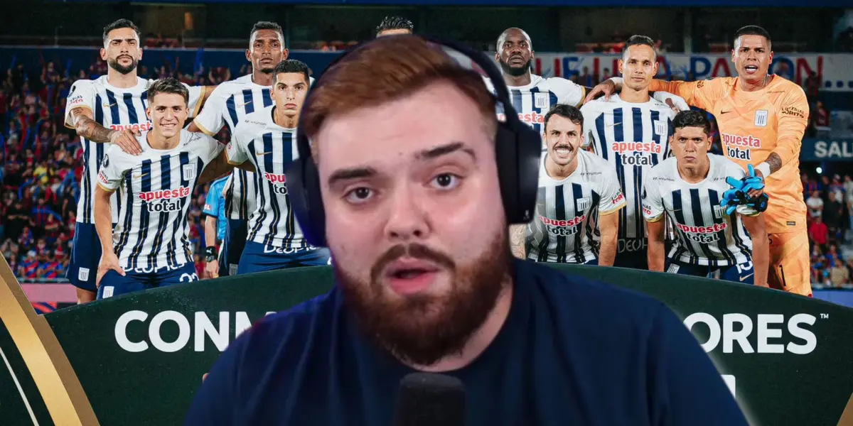 Ibai Llanos y de fondo el equipo titular de Alianza Lima en Copa Libertadores