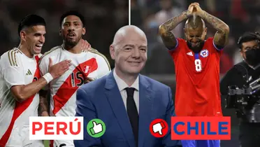 Infantino sonriente, la Selección Peruana celebrando y Arturo Vidal llorando 