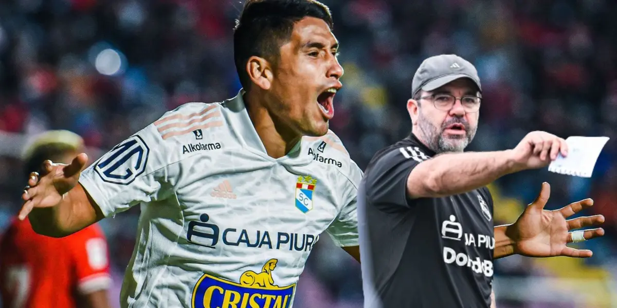 Irven Ávila vistiendo la camiseta de Sporting Cristal y Enderson Moreira dando indicaciones