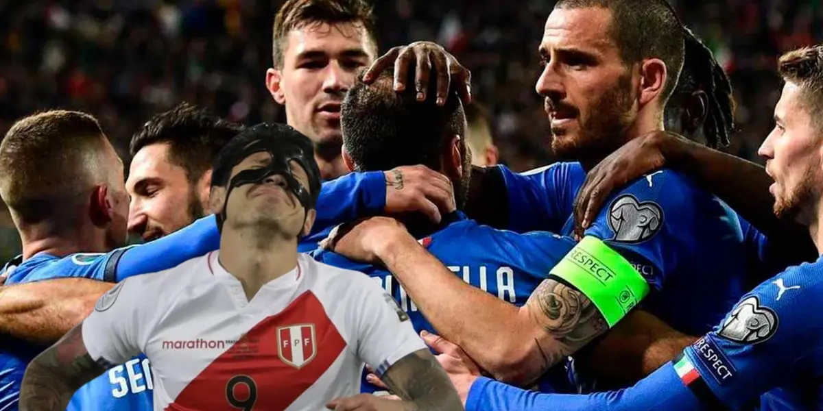 Italia celebra un gol, mientras Gianluca Lapadula hace una rabieta 