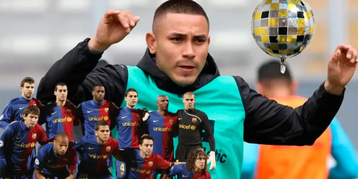 Jean Deza, al lado los jugadores del FC Barcelona. FOTO: Diario Deportivo el Diez