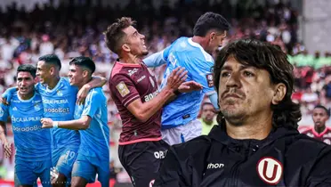 Jean Ferrari observando una jugada del duelo entre ADT vs U y al lado jugadores de Cristal