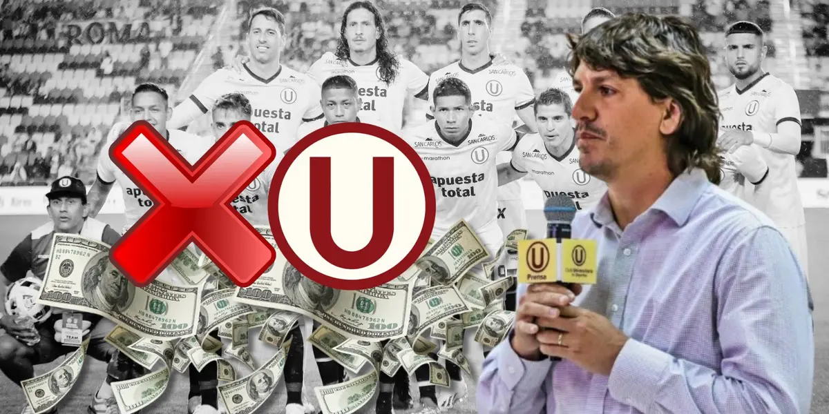 Jean Ferrari y el plantel titular de Universitario de Deportes en blanco y negro