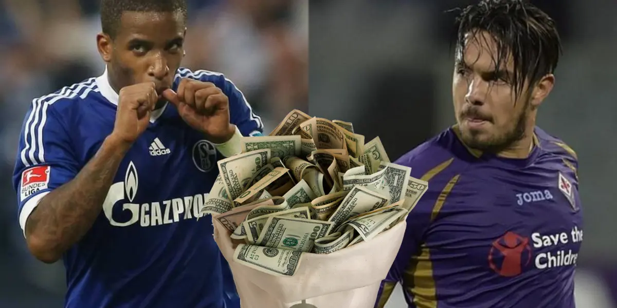 Jefferson Farfán celebrando y Juan Vargas en la Fiorentina