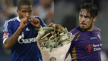 Jefferson Farfán celebrando y Juan Vargas en la Fiorentina