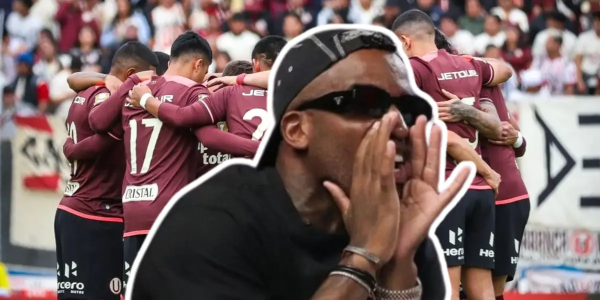 Jefferson Farfán gritando y Universitario de Deportes de fondo