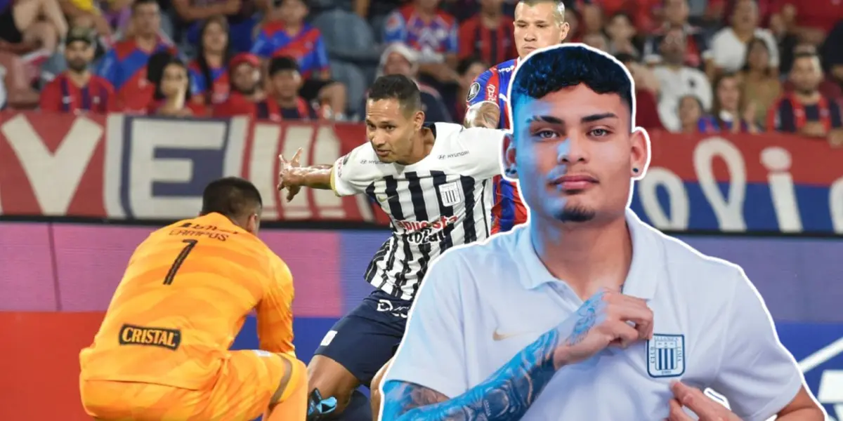 Jeriel De Santis con el uniforme de Alianza Lima y Renzo Garcés con Ángelo Campos ante Cerro Porteño