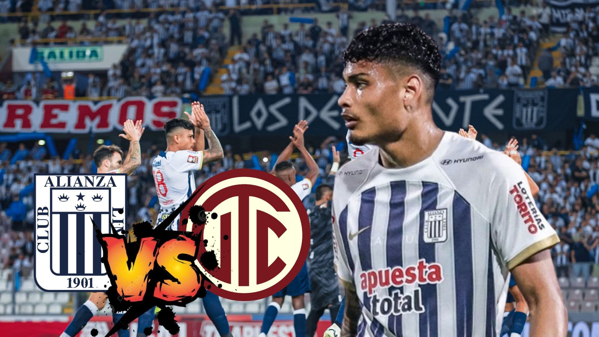 Jeriel De Santis vistiendo la camiseta de Alianza Lima y viendo a sus compañeros