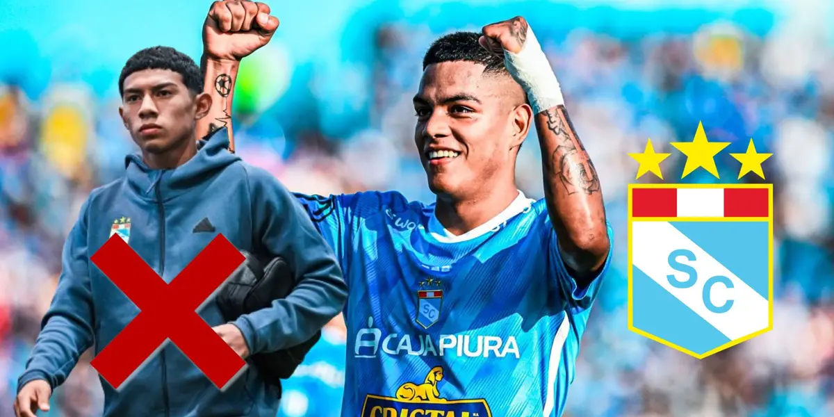 Joao Grimaldo celebrando con Sporting Cristal y delante Maxloren Castro