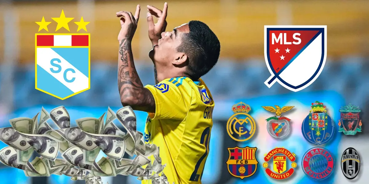 Joao Grimaldo celebrando un gol con la camiseta de Sporting Cristal