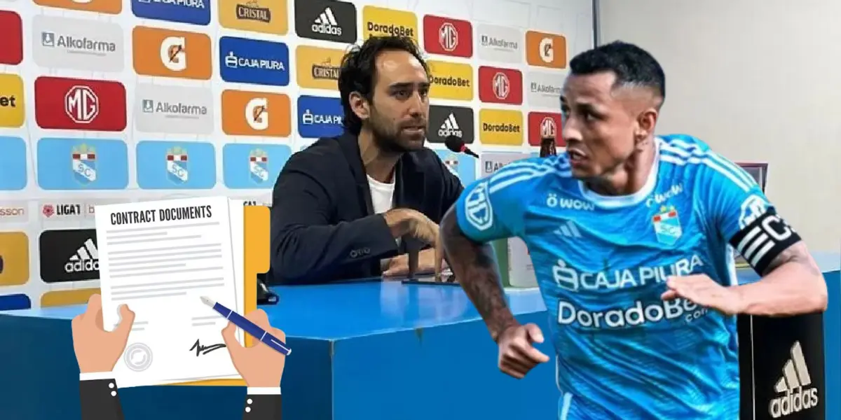Joel Raffo en conferencia de prensa y Yoshimar Yotún con la camiseta de Sporting Cristal
