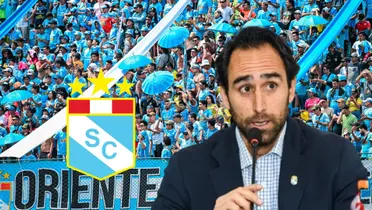 Joel Raffo y detrás la hinchada de Sporting Cristal en el Estadio Alberto Gallardo