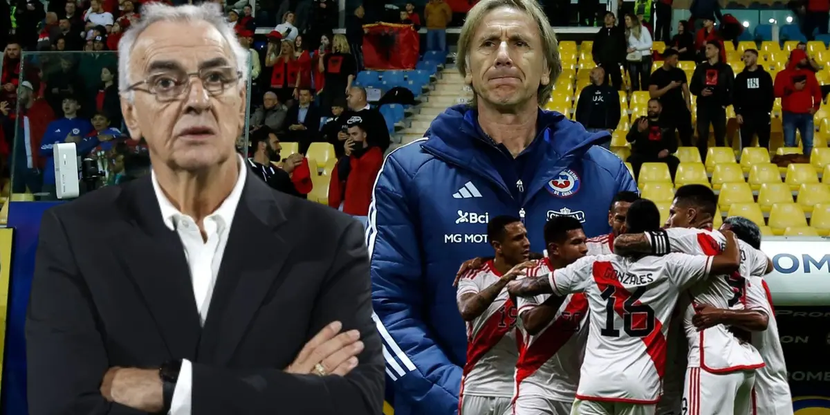 Jorge Fossati, al lado Ricardo Gareca, debajo los jugadores de la Selección Peruana. FOTO: Tnt Sports