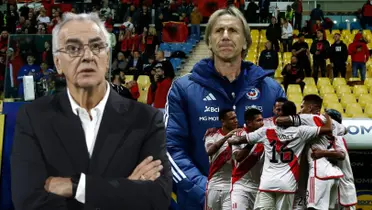 Jorge Fossati, al lado Ricardo Gareca, debajo los jugadores de la Selección Peruana. FOTO: Tnt Sports