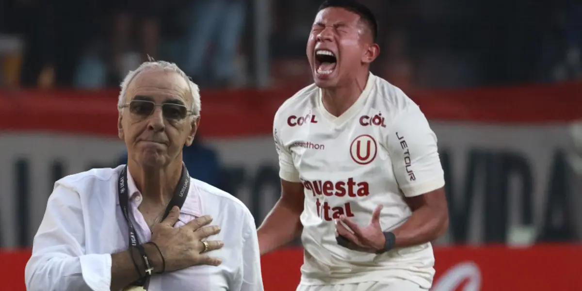 Jorge Fossati con la mano en el pecho y Edison Flores gritando