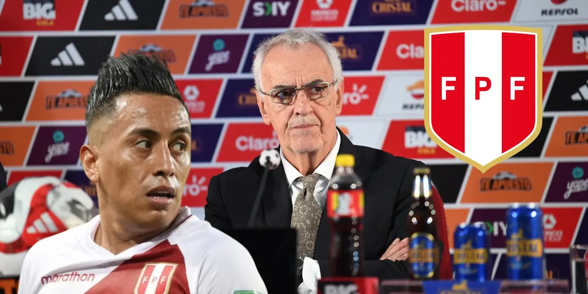 Jorge Fossati en conferencia de prensa y delante Christian Cueva mirando al costado