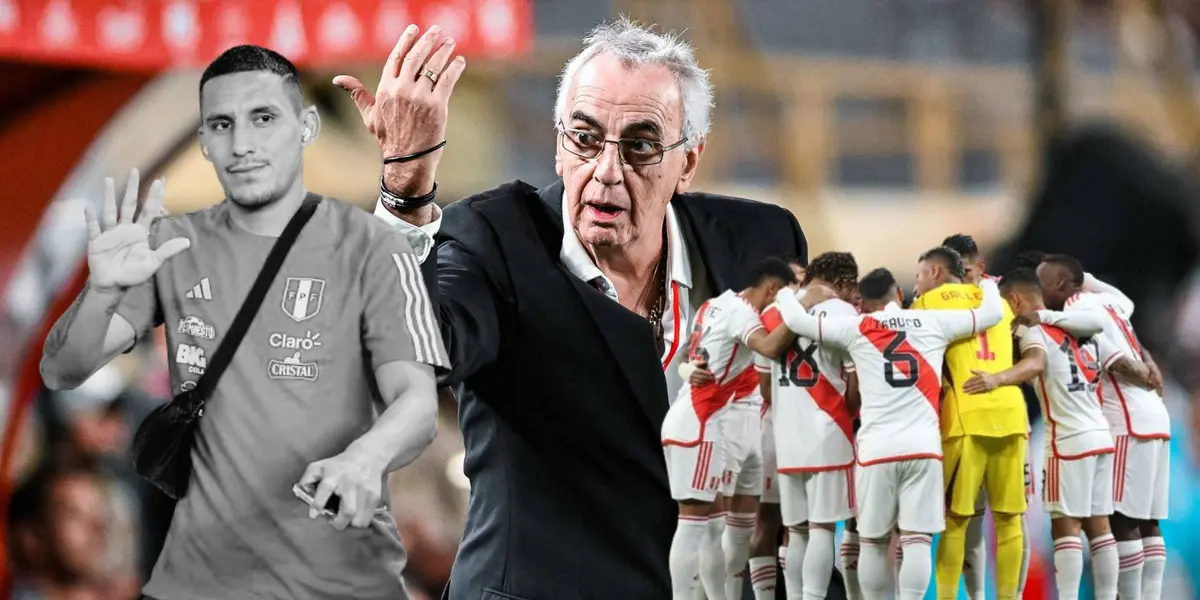 Jorge Fossati en la zona técnica, Valera saludando y la Bicolor reunida en grupo